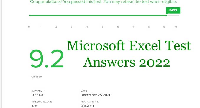Microsoft Excel Test Answers 2022